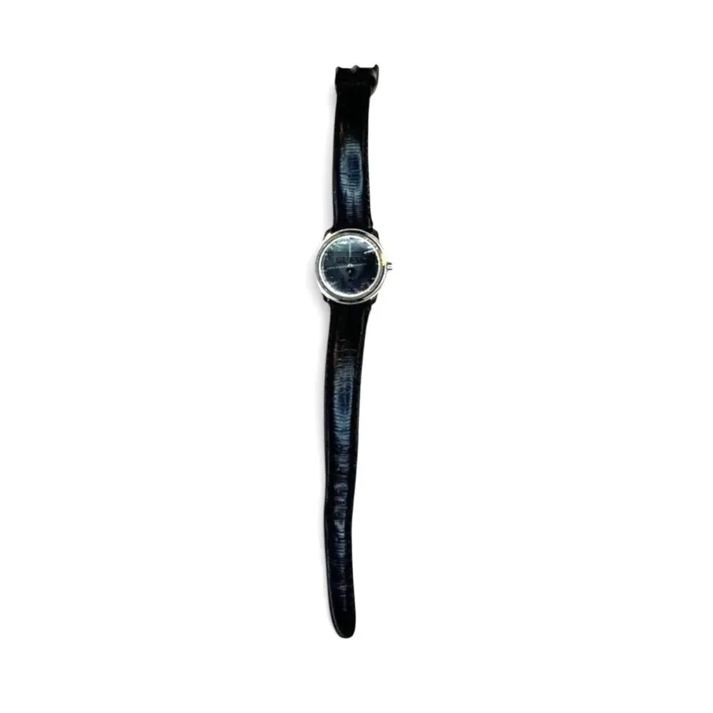 Guess Mirrored Face Watch Black Leather Strap Round Case Quartz